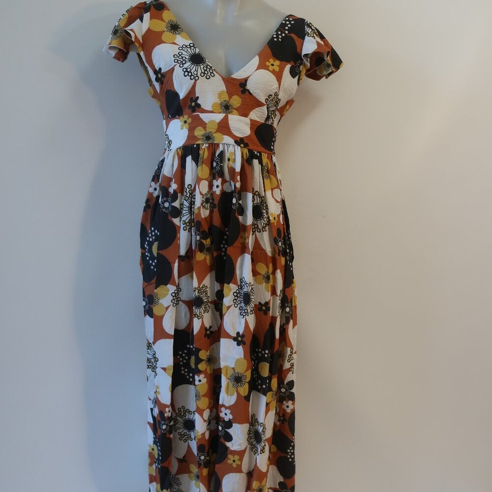 Womens Dodo Bar Or White, Brown, Yellow Print Maxi Dress S